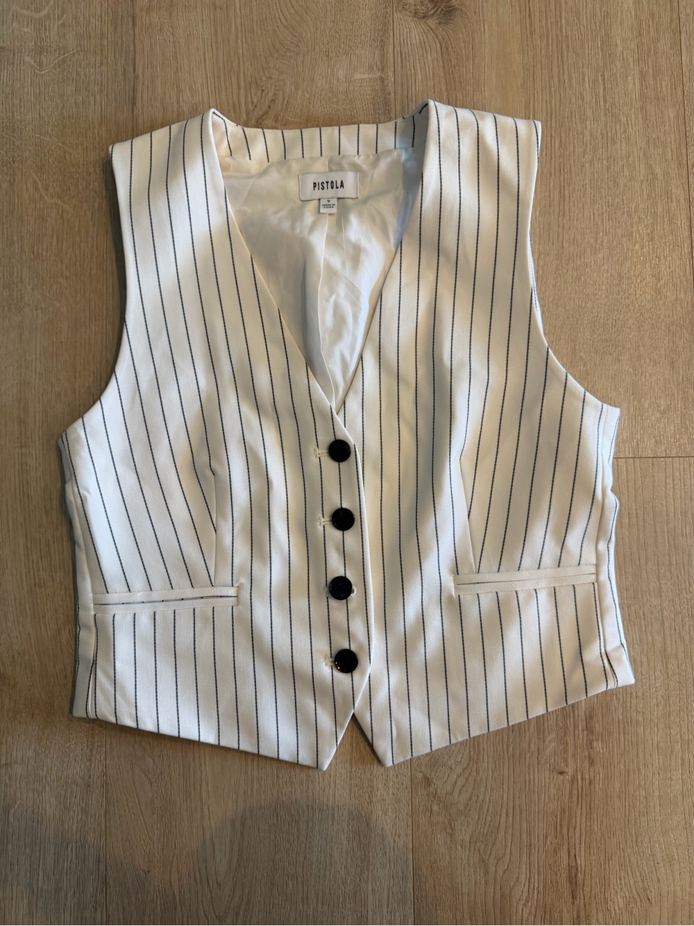 Pistola Women’s Pinstripe Button Front Tailored Vest White Black Size Small
